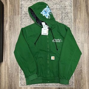 Carhartt Kids Green Jacket with Blue Embroidered Flower
